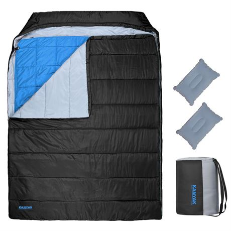 3 in 1 Use Double Sleeping Bag, Queen Size Sleeping Bag with 2 Pillows,