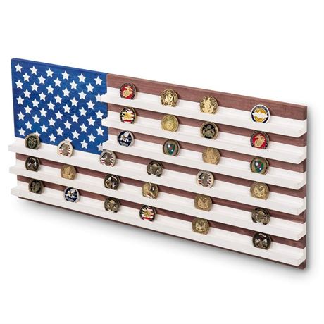 MyGift Solid Wood Wall Mounted Military Challenge Coin Holder Display with