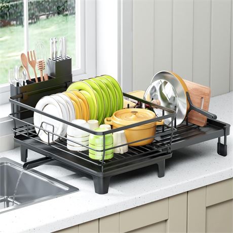TOOLF Extendable Dish Drying Rack, Multifunction Dish Rack for Kitchen Counter,