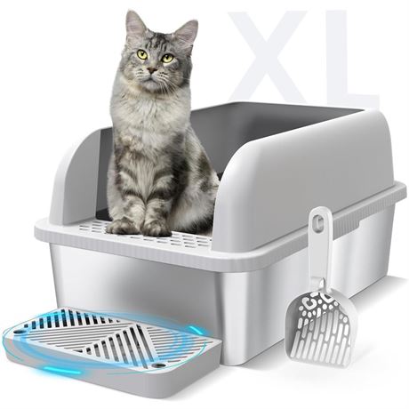 Enclosed Stainless Steel Cat Litter Box with Lid Extra Large Litter Box for Big