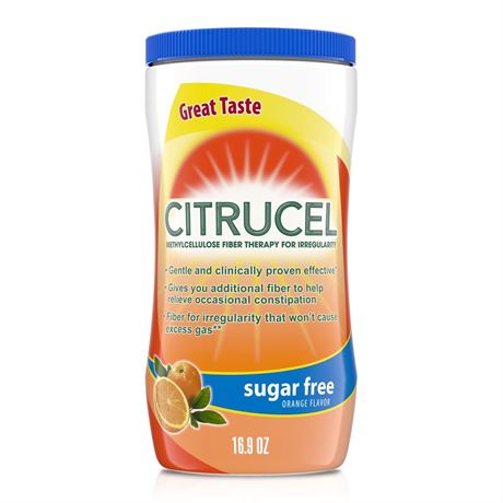 Citrucel Sugar Free Fiber Powder for Occasional Constipation Relief, Orange