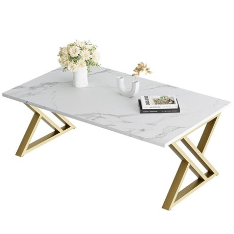 Coffee Table Living Room Table White Center Table, Simple Modern Faux Marble