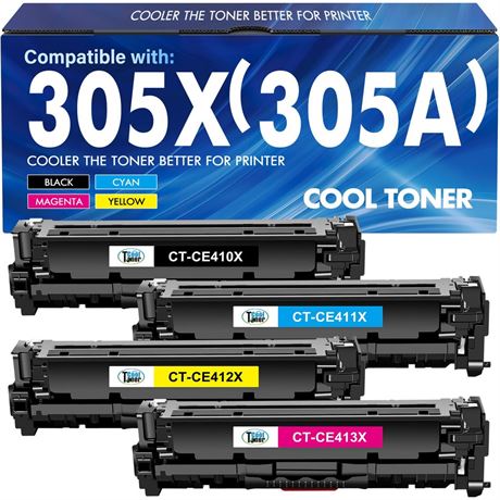 305X 305A Toner Cartridge 4-Piece Combo Pack Compatible for HP 305X 305A CE410X
