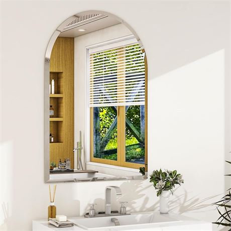 Frameless Bathroom Mirror 20" x 28" Arched Wall-Mounted Mirrors for Bedroom