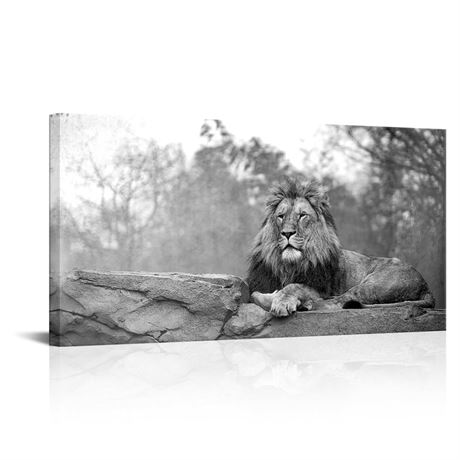 YeiLnm Lion Canvas Wall Art Black and White Gray African Wild Animal Pictures