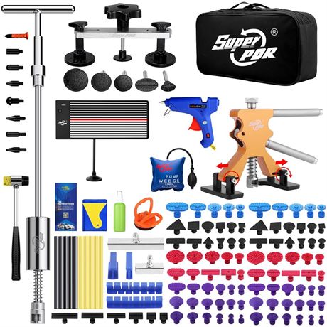 Super PDR Paintless Dent Repair Kit 148PCS Dent Puller Kit with LED Light Board