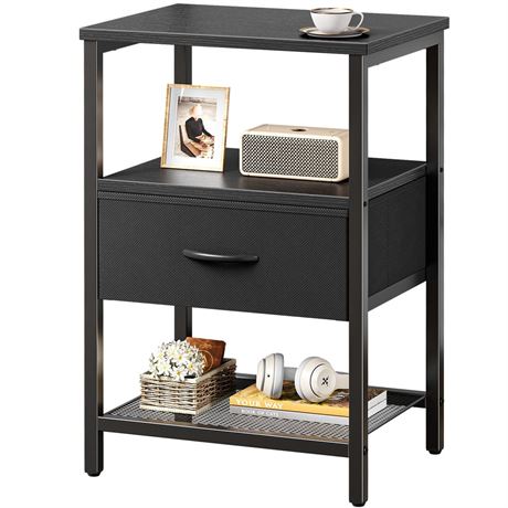 Huuger Night Stand with Fabric Drawer, Side Table with Mesh Shelf, Bedroom