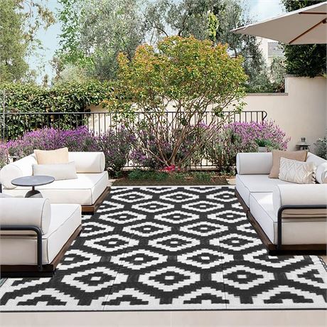 OutdoorLines Outdoor Reversible Rugs for Patio 9x12 ft - Plastic Area Rug,