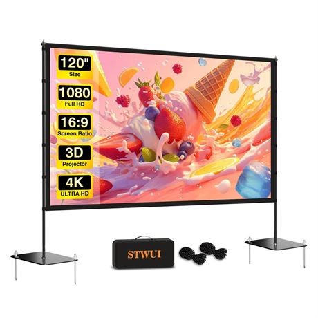 STWUI Outdoor-Projector-Screen-with-Stand - 120 inch Portable Projection Screen