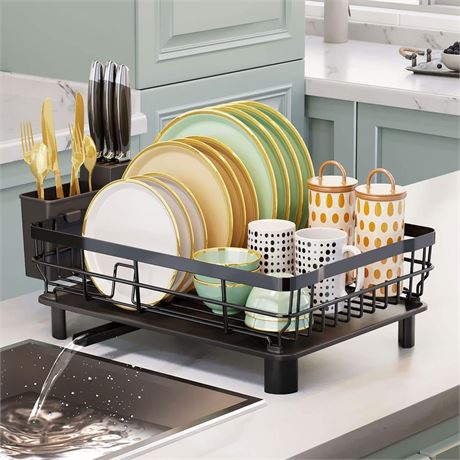 Iron Dish Drying Rack with Drainboard Dish Drainers for Kitchen Counter Sink