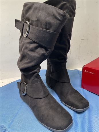 Journee Collection Jester-01 black faux suede wide calf boots 10
