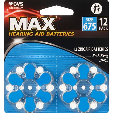 CVS 675 Max Hearing Aid Batteries, 12 Ct