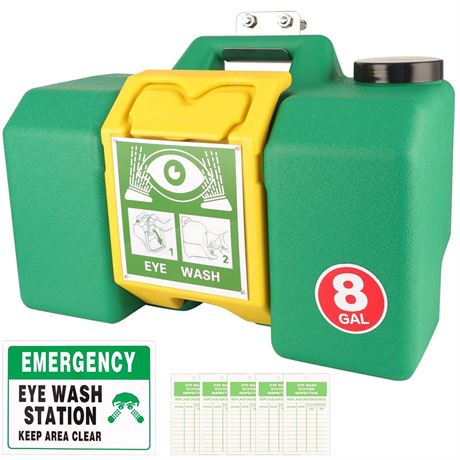 Portable Eyewash Station OSHA-Approved Emergency - Yzzwer 8 Gallon Wall Mounted