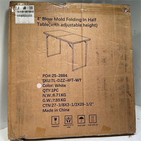 4’ blow mold folding in half table (with adjustable height)