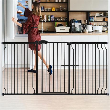 37.4" Extra Tall Baby Gate for Stairs Doorways with Door, 66.5-75.8" Wide Easy