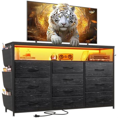 EnHomee Dresser TV Stand with 10 Drawers for 55" TV Stand for Bedroom with LED