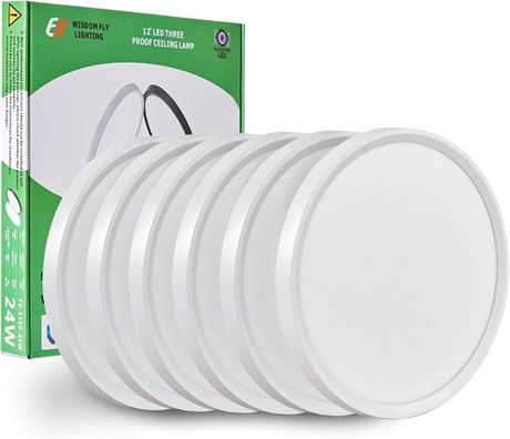 6PK 12 Inch LED Flush Mount Ceiling Light, 24W, 2520LM, 3000K/4000K/6000K CCT