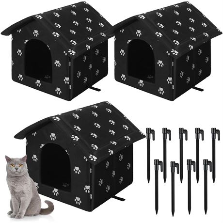 3 Pcs Cat Houses for Outdoor Stray Cats Shelter Weatherproof Outside Cat House