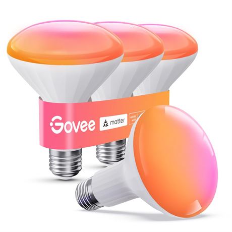 Govee BR30 Smart Light Bulbs 850 LM, RGBWW E26 Base 4 Pack | LED Light Bulb