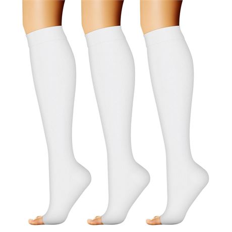 CHARMKING 3 Pairs Open Toe Compression Socks for Women & Men Circulation 15-20