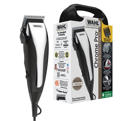 Wahl Chrome Pro, Corded Hair Clipper Kit for Men or Women, Black/Chrome -