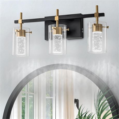 3-Light Black and Gold Vanity Light with 3 Color Modes (3000K/4000K/6000K), Eye