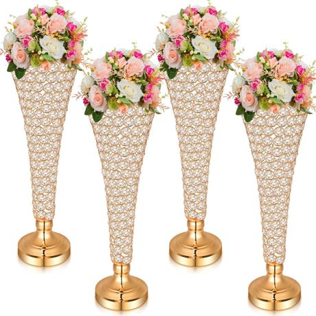 Rtteri 4 Pcs Crystal Trumpet Flower Vase 20 Inch Tall Wrought Iron Crystal Vase