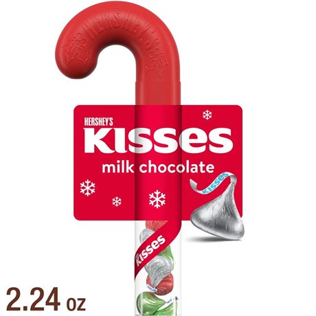 Hershey's Kisses Milk Chocolate Christmas Candy, Plastic Cane 2.24 oz 11 packs