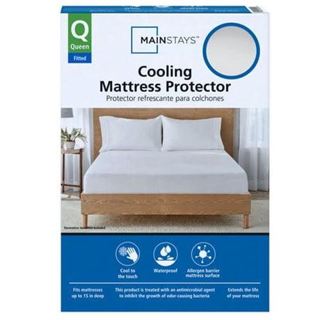 Mainstays Cooling Waterproof Fitted Mattress Protector  Queen