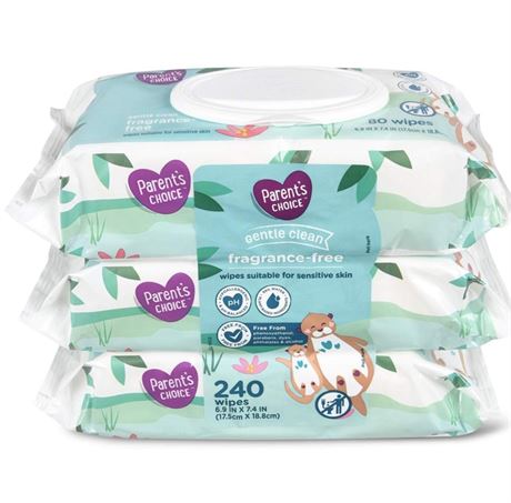 Parents Choice Baby Wipes, Fragrance Free, Quilted Soft, 240ct. 240 Count (Pack