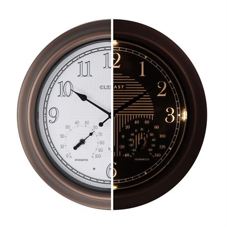 CLXEAST 18 Inch Illuminated Outdoor Indoor Atomic Analog Wall Clock with