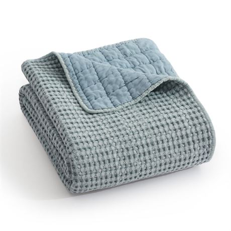 Levtex Home - Mills Waffle - Throw - Chambray Cotton Waffle - Throw Size 50 x
