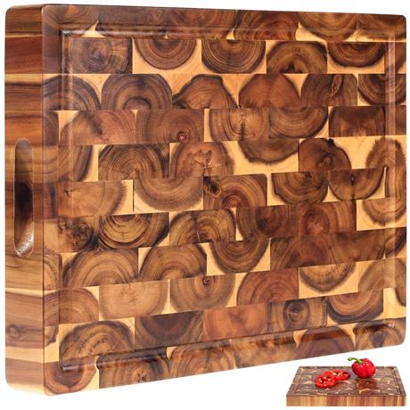 XL Acacia End Grain Wood Cutting Board (20x15x1.5in) Acacia Wooden Cutting