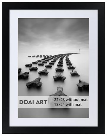 DOAI ART 22x28 Poster Frame Black without Mat or 18x24 with Mat - Polished