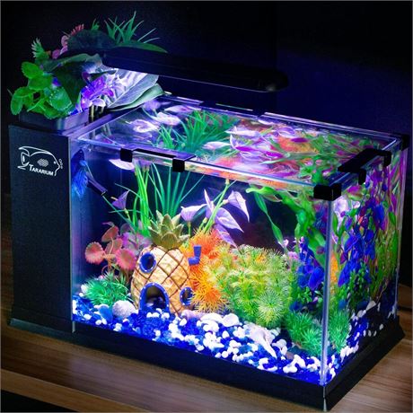 5 Gallon Fish Tank Glass Small Aquarium Starter Kits Self Cleaning with LED
