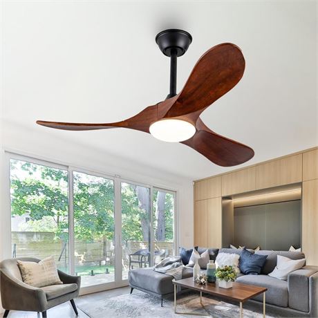 42 Inch Propeller Ceiling Fans with Lights and Remote,3 Blades Wood Rustic