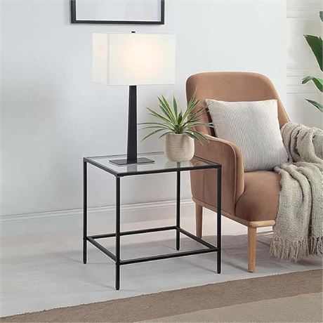 CAWS 22" W Black End Table, Tempered Glass Rectangle Side Table with Black