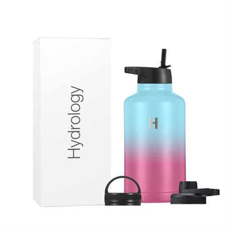 H2 Hydrology Sport Water Bottle 3 LIDS (Straw Lid & Spout Lid) | Double Wall