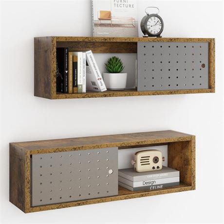 Floating Cabinet Set of 2, Wall Mount Cube Floating TV Shelves Rustic Farmhouse