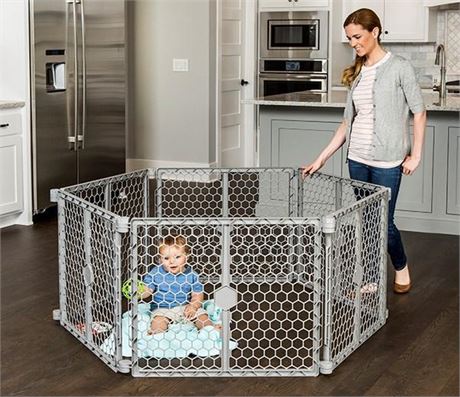 2-in-1 Plastic Pet Gate and Playard, 2 L X 192 W X 26 H, 2 in, Gray