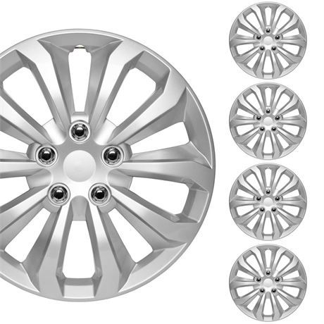 BDK Hubcaps Wheel Covers for Cars Premium Silver Hubcaps 16" Wheel Rim Cover