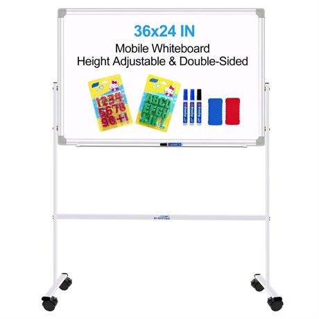 H-Qprobd Magnetic Dry Erase Board with Stand Double-Sided Mobile Whiteboard -