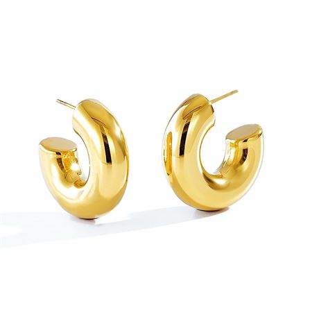 CONRAN KREMIX Chunky Gold Hoops Earrings for Women,Thick 18K Real Gold Circle