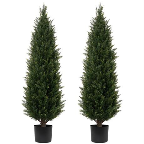 Artificial Topiary Tree Two 4Ft Artificial Cedar Trees Artificial Pine Tree Uv