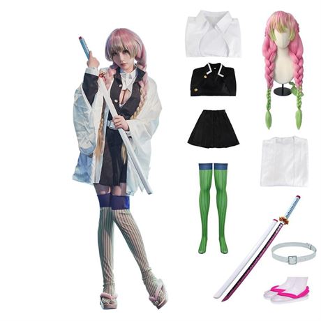 Full Set Womens Anime Cosplay Costume For Kanroji Mitsuri Party Robe Costume