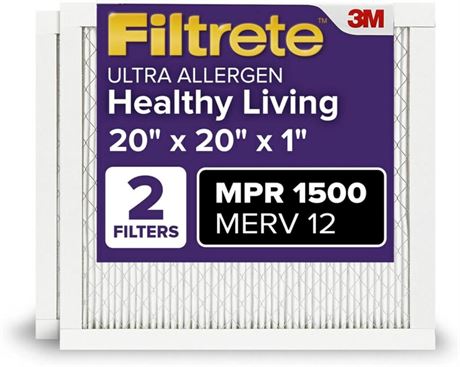 Filtrete 20x20x1 AC Furnace Air Filter, MERV 12, MPR 1500, CERTIFIED asthma &