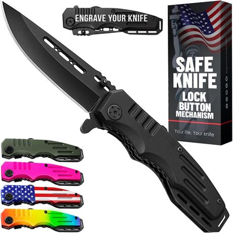 Safety Lock Pocket Knife - 3.4-inch Sharp Blade - Folding Tactical with