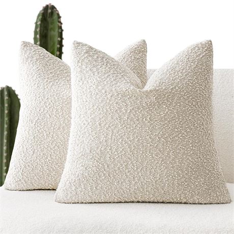 Foindtower Pack of 2 Textured Boucle Throw Pillow Covers Accent Solid Pillow