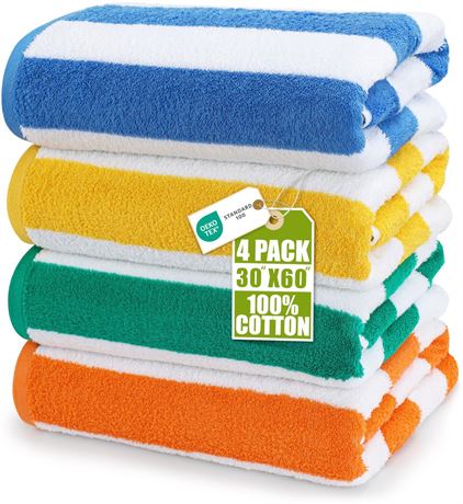 Utopia Towels Pack of 4 Cabana Beach Towels, Oversized 30 x 60 Inches Cotton