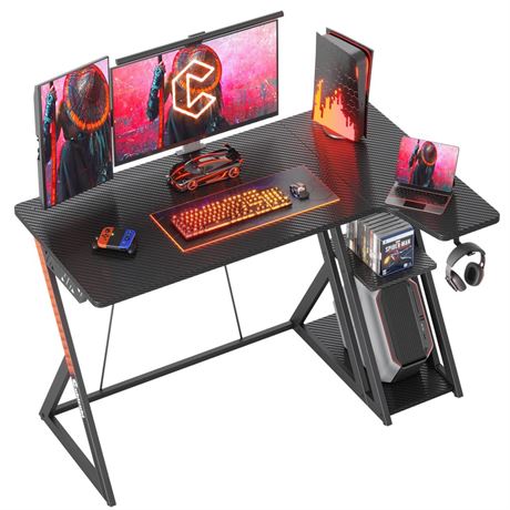 CubiCubi Aurora Gaming Desk with Carbon Fiber Surface, 40 Inch L Shaped Desk